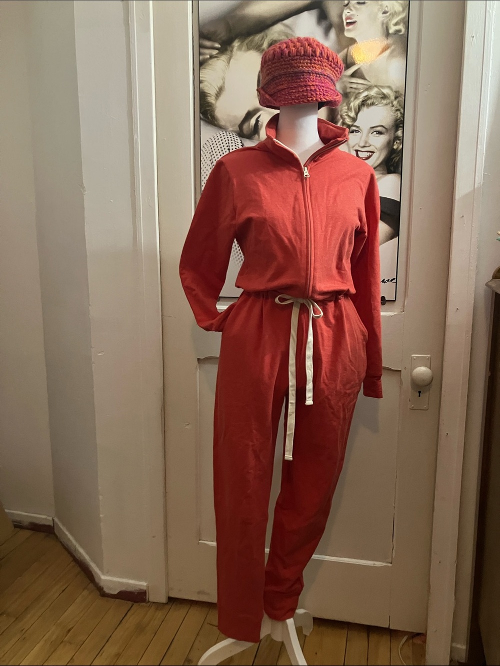 Smash + Tess Red Zip-Front Jumpsuit with Drawstring Waist Small